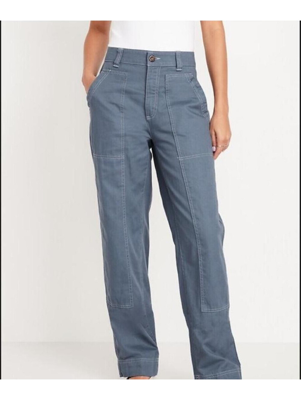 Old Navy Pants Womens 12 NWT Blue High Rise Straight Utility Workwear Cotton